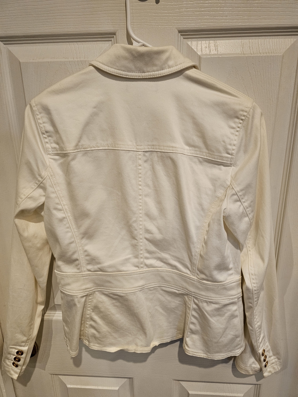Chaps Cream Jean Jacket with Button Cuffs